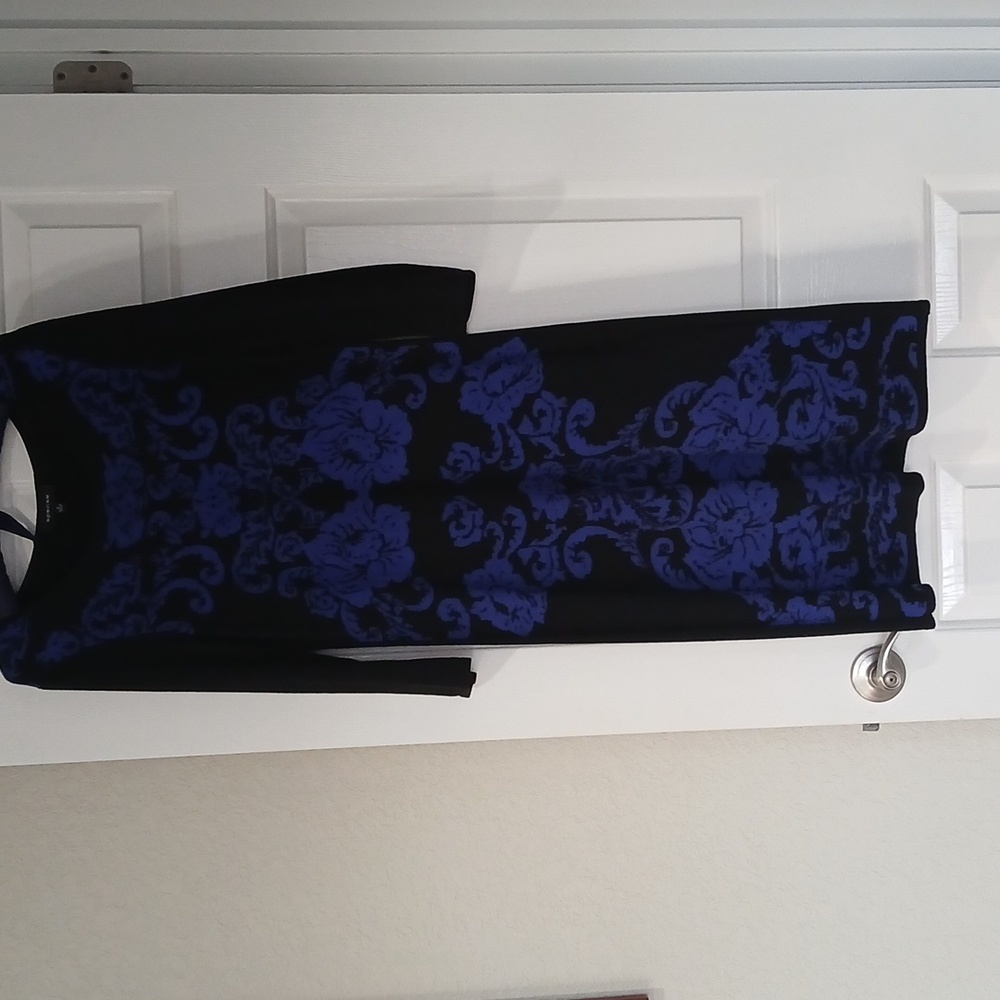 Black Sweater Dress with Blue Flowers